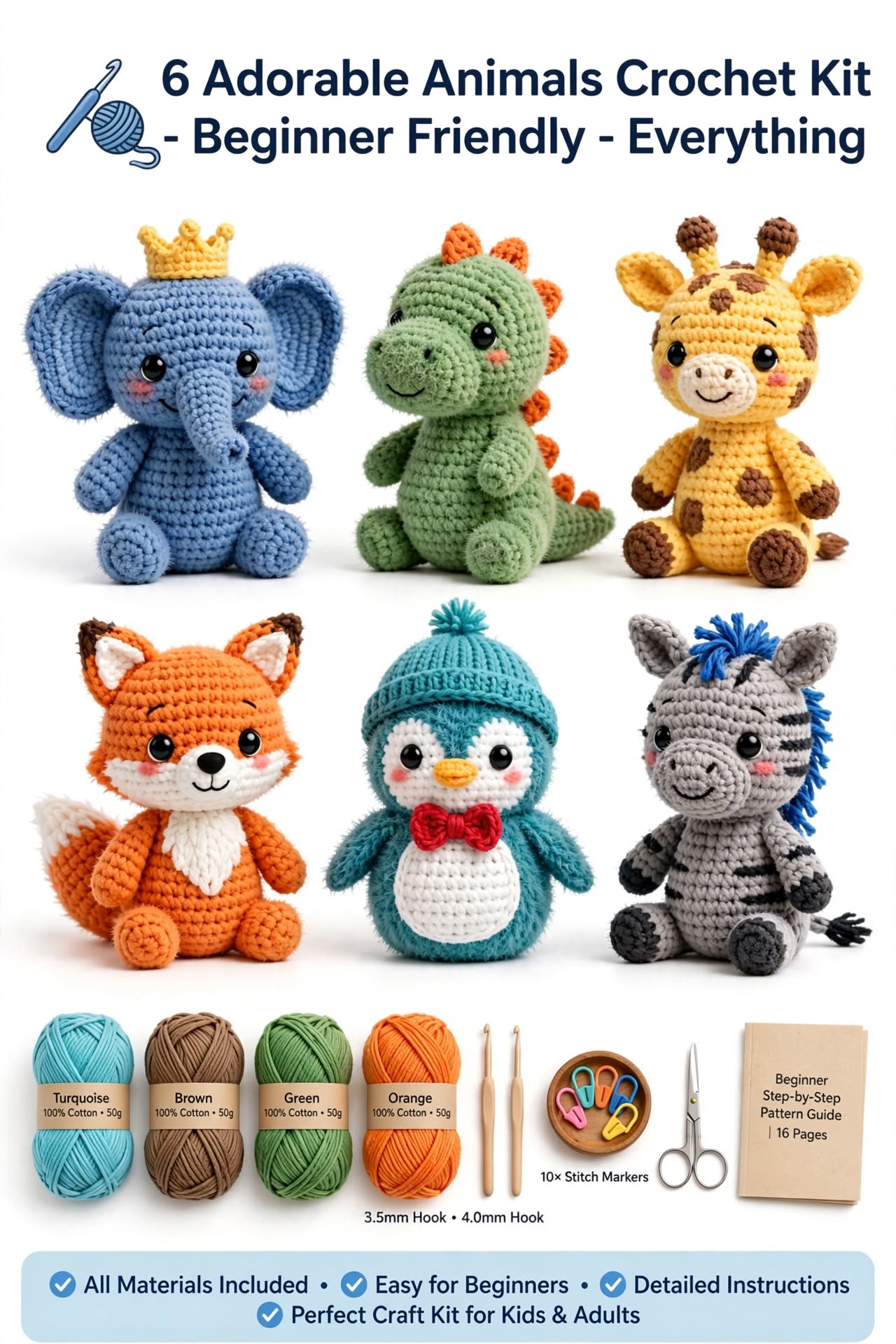 6 Adorable Animals Crochet Kit - Beginner Friendly crochet tutorial