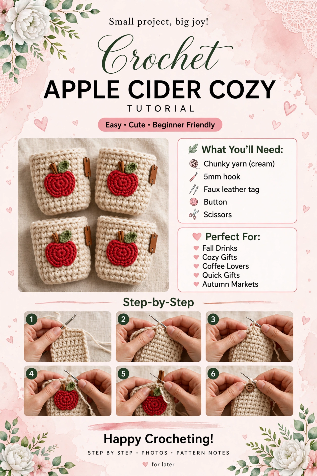 Apple Cider Cozy - Cozy Fall Cup Cozy crochet tutorial