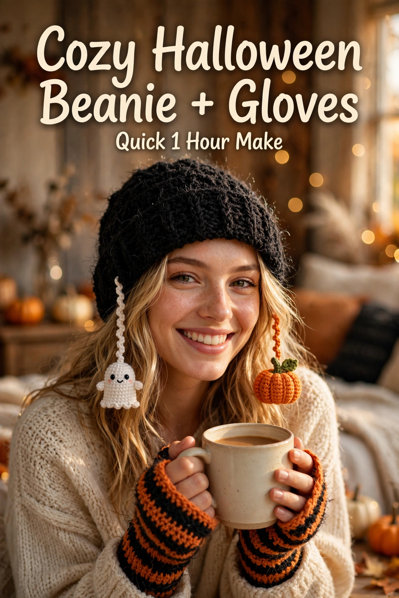Cozy Halloween Beanie + Gloves Pattern - Quick 1 Hour Make crochet tutorial