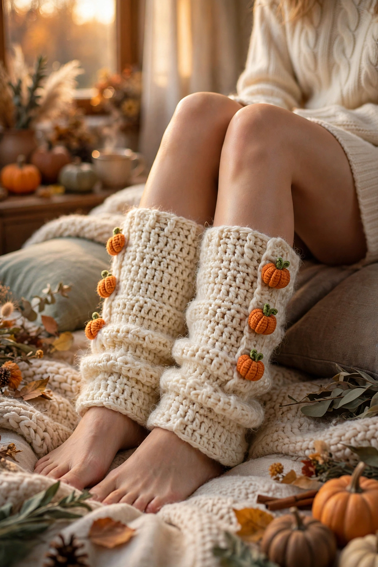 Cream Pumpkin Leg Warmers - Cozy Fall Leg Warmers crochet tutorial