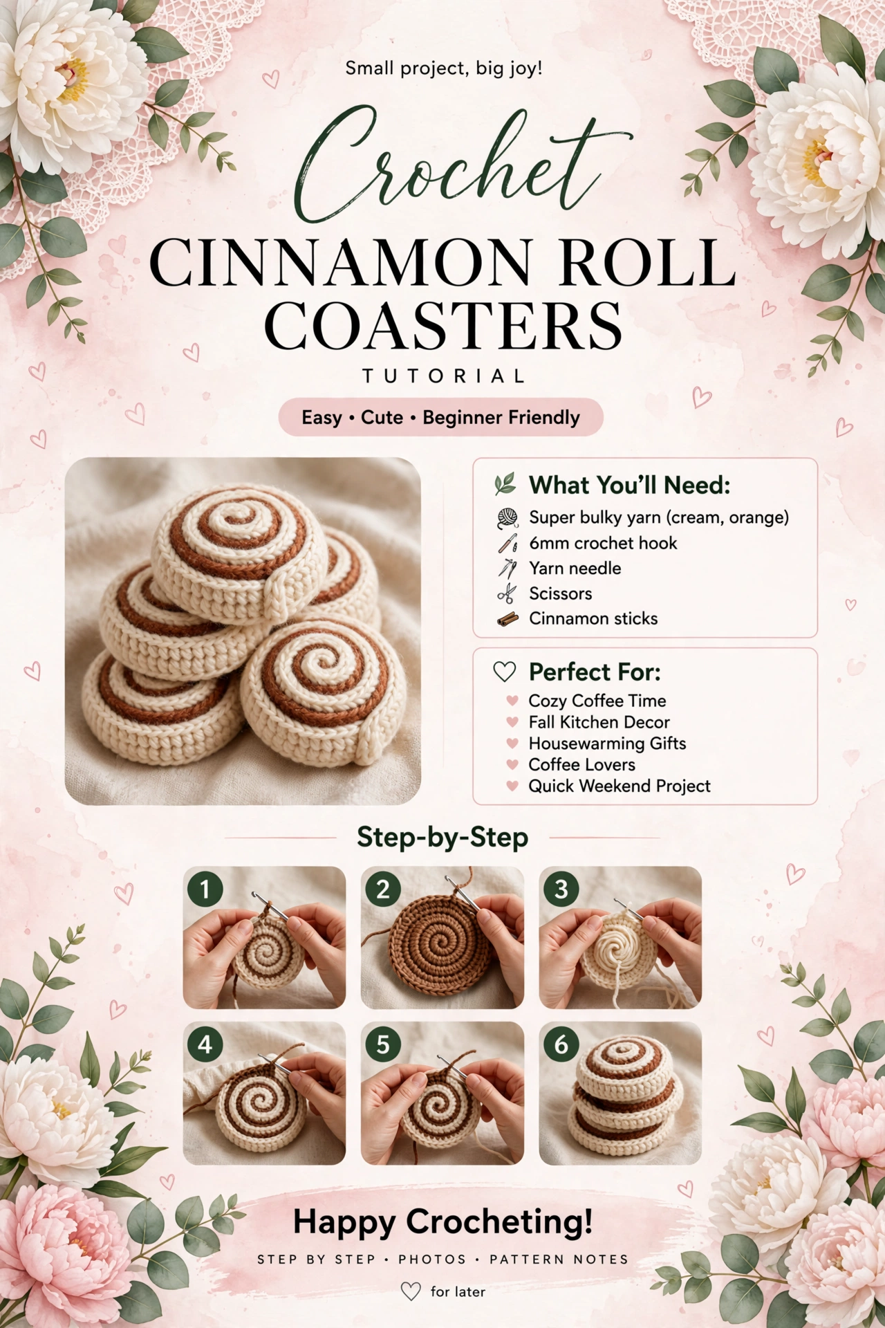 Crochet Cinnamon Roll Coasters crochet tutorial