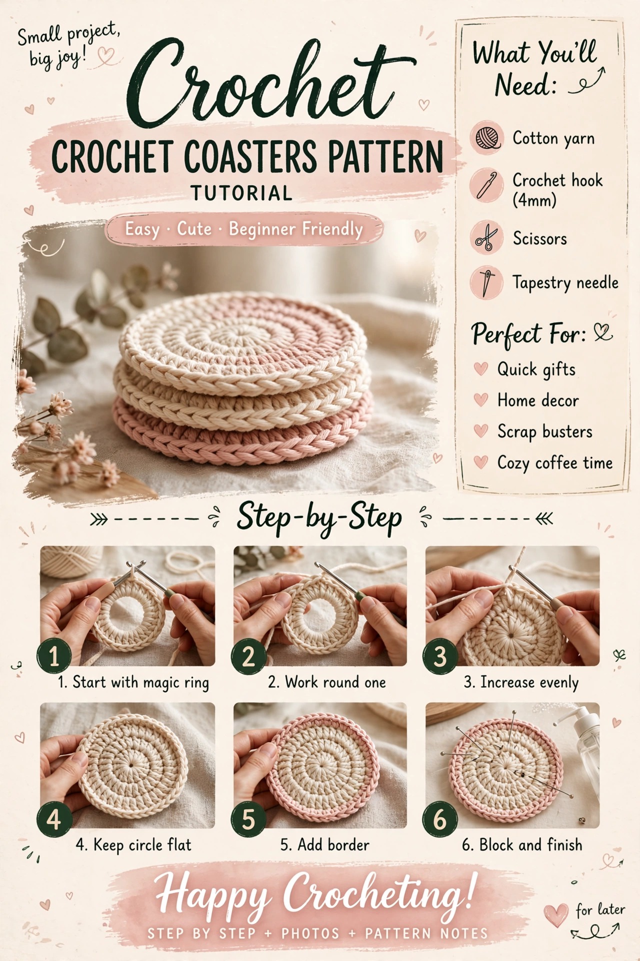 Easy Crochet Coasters Pattern