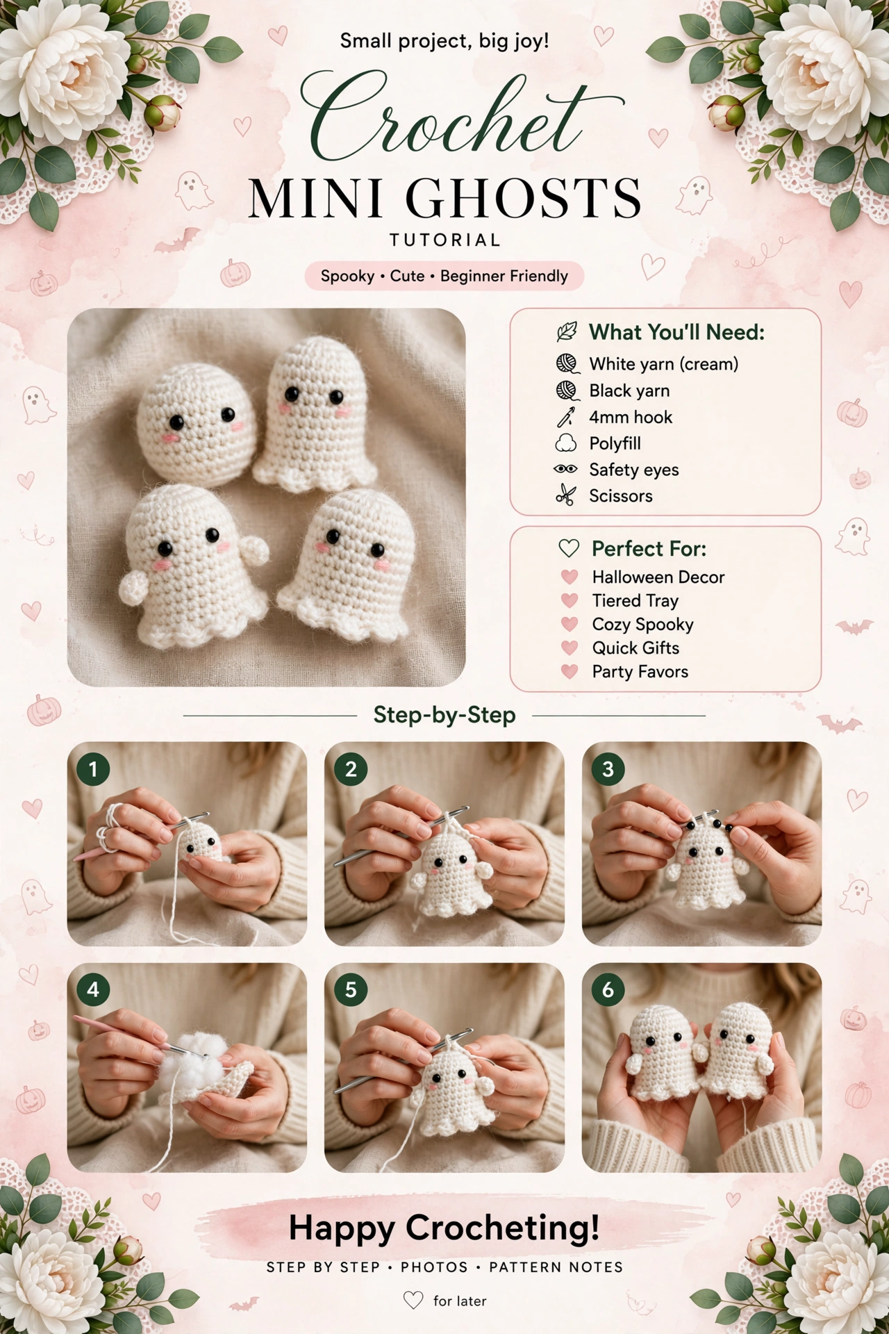 Crochet Mini Ghosts Tutorial - Spooky Cute Beginner Friendly crochet tutorial