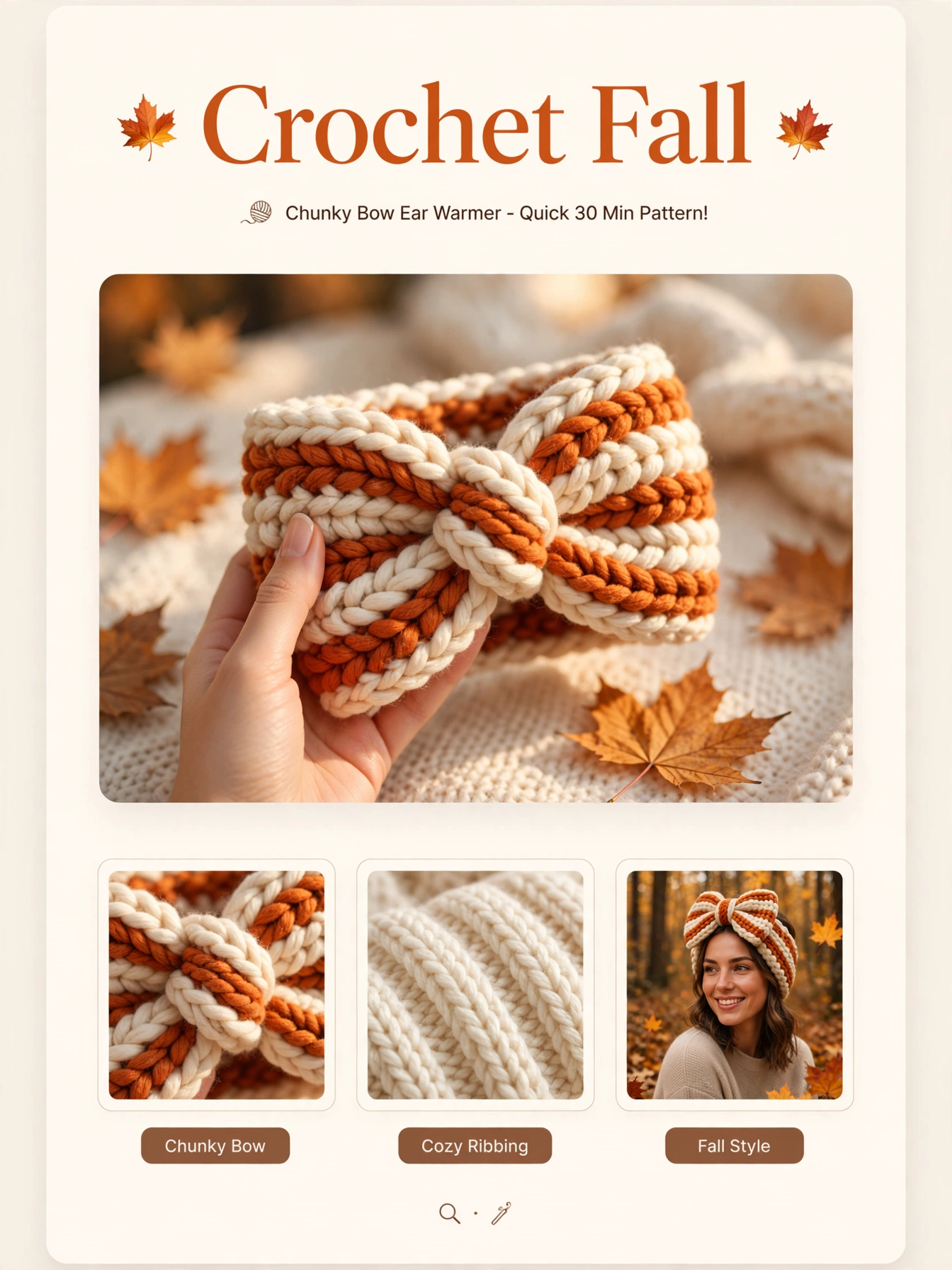 FREE Crochet Fall Chunky Bow Ear Warmer - Quick 30 Min Pattern crochet tutorial