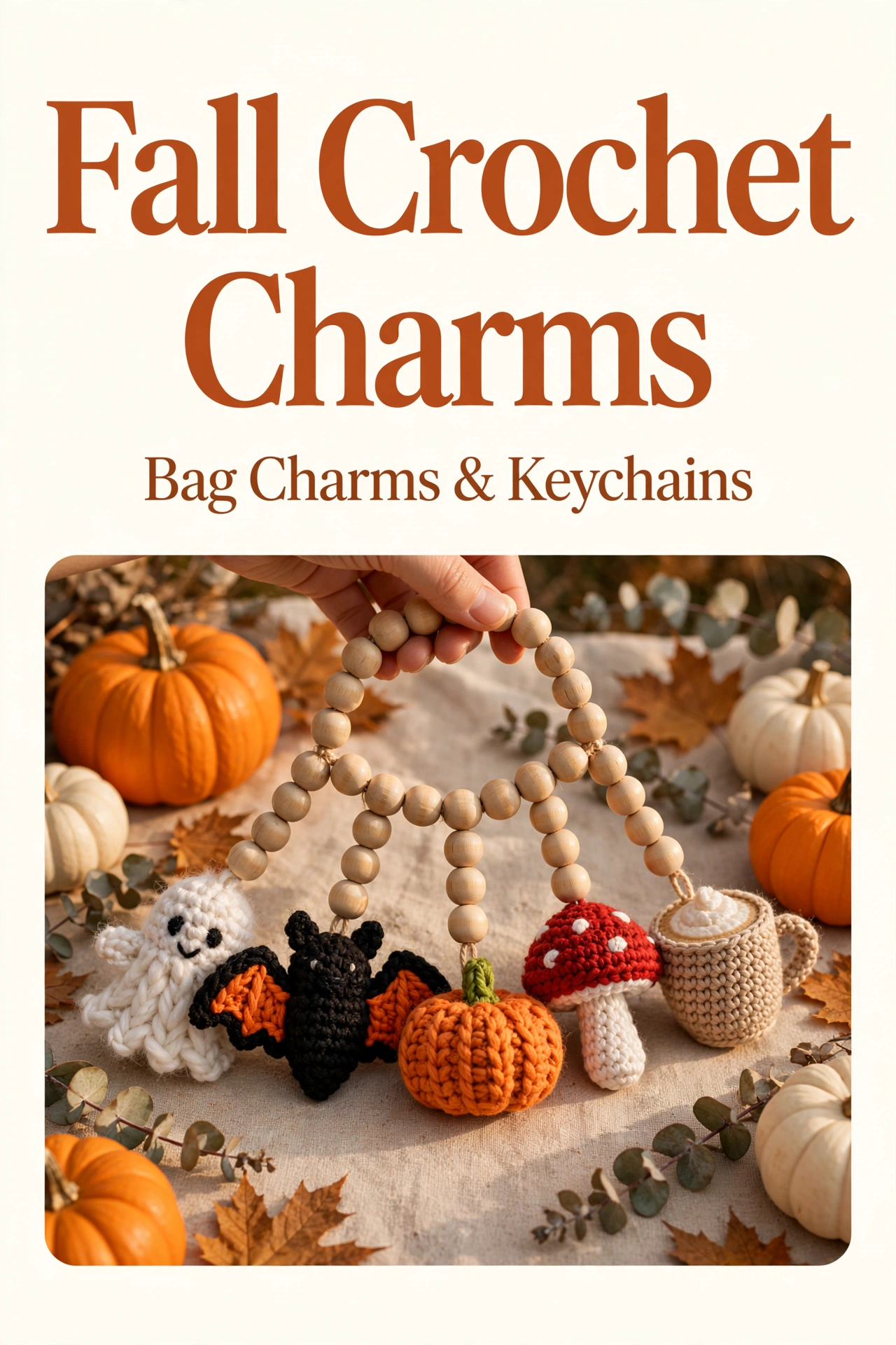 FREE Fall Crochet Charms - Bag Charms & Keychains - Ghost Bat Pumpkin Mushroom Latte - Beginner crochet tutorial