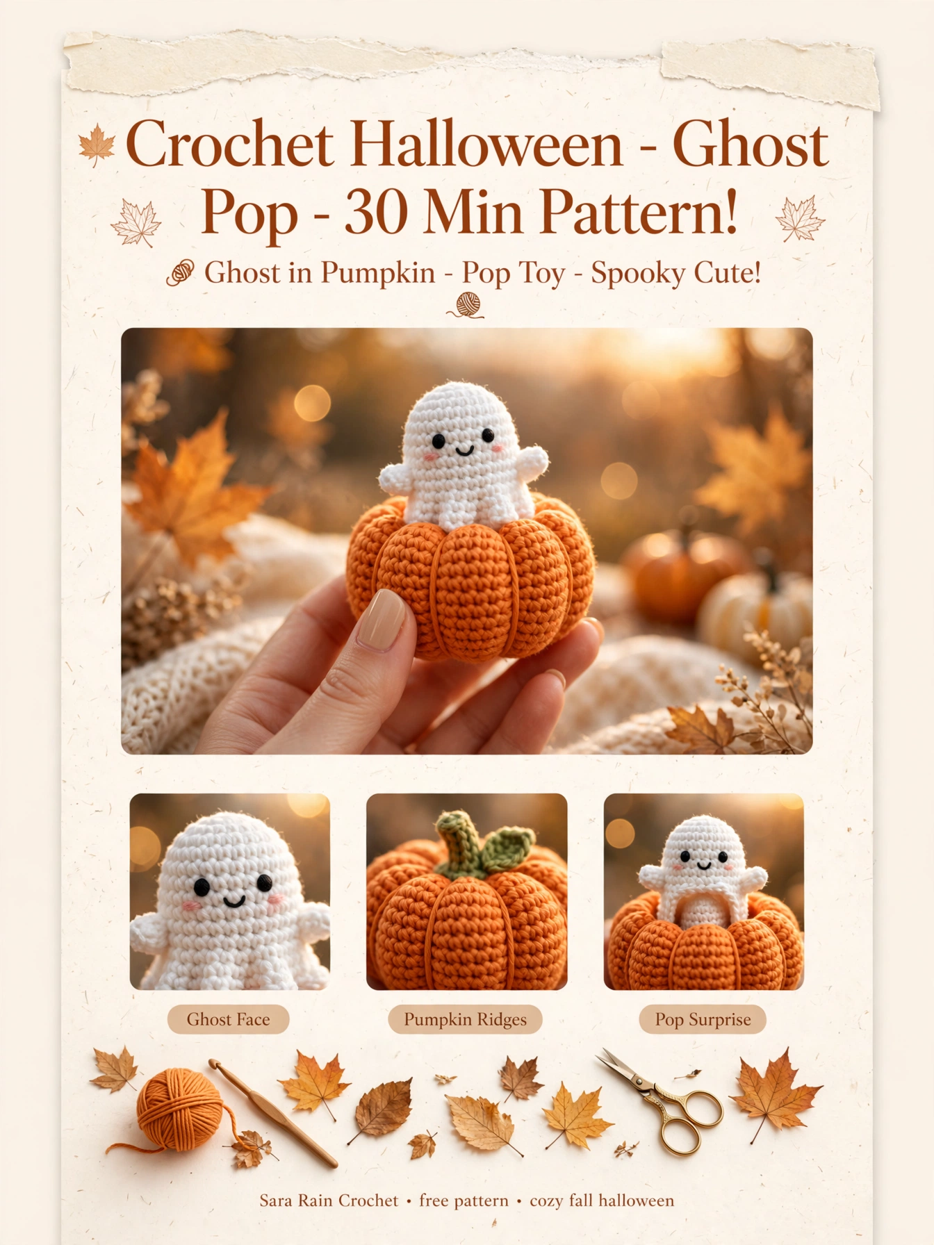 FREE Ghost Pop - Ghost in Pumpkin - 30 Min Pop Toy Pattern crochet tutorial