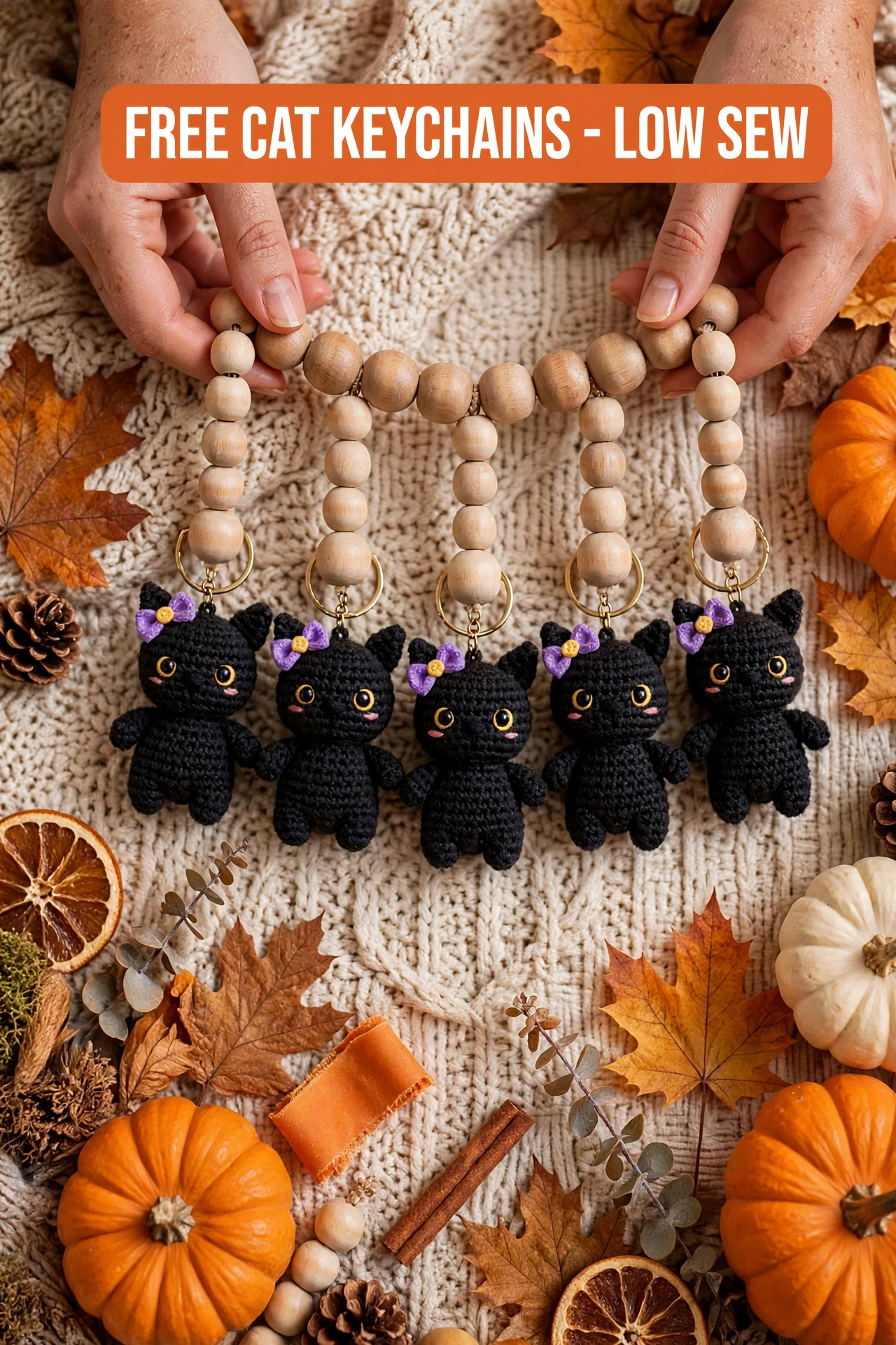 FREE Mini Cat Keychains - Low Sew - Black Cat with Bow crochet tutorial