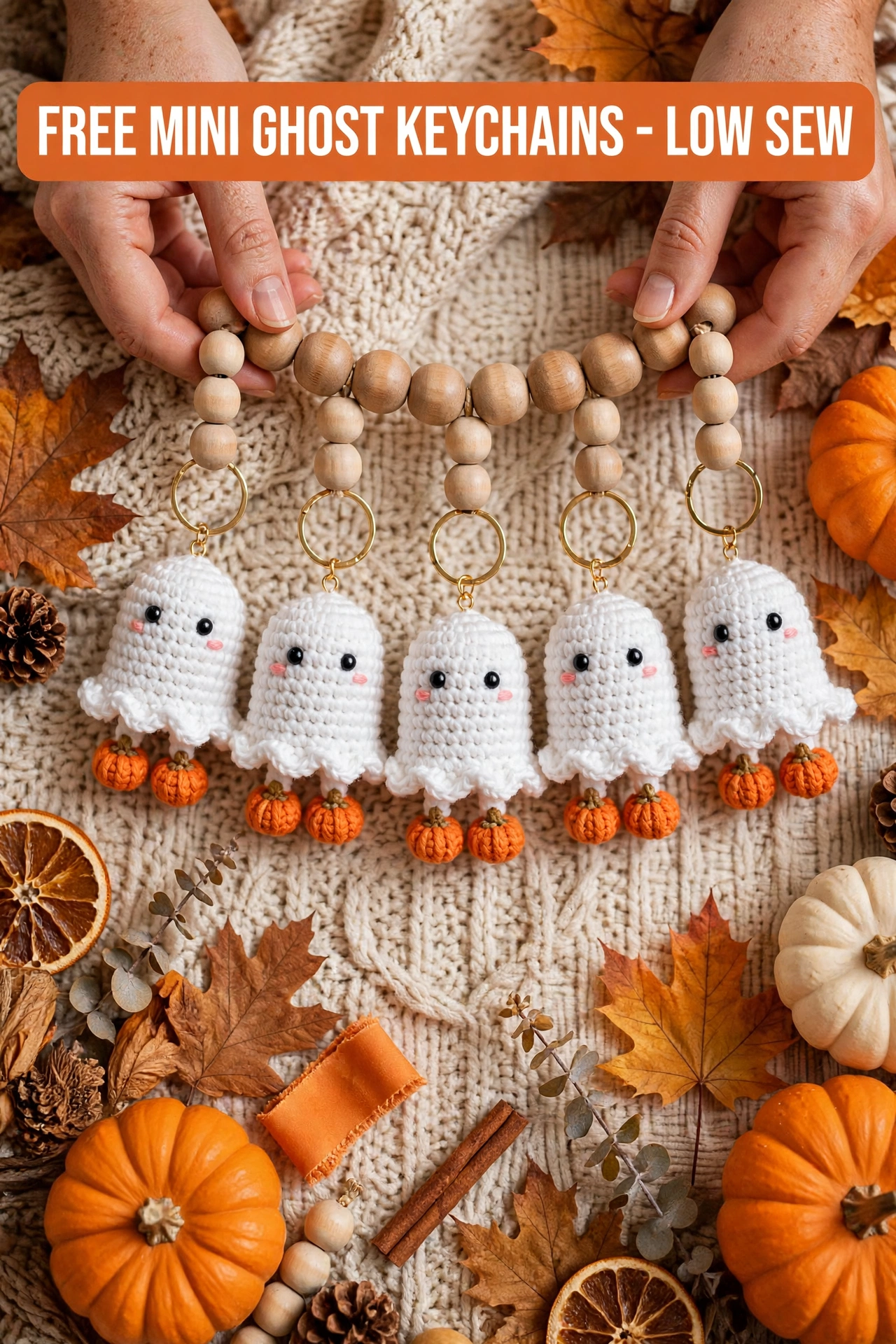FREE Mini Ghost Keychains - Low Sew - Tiny Pumpkins Pattern crochet tutorial
