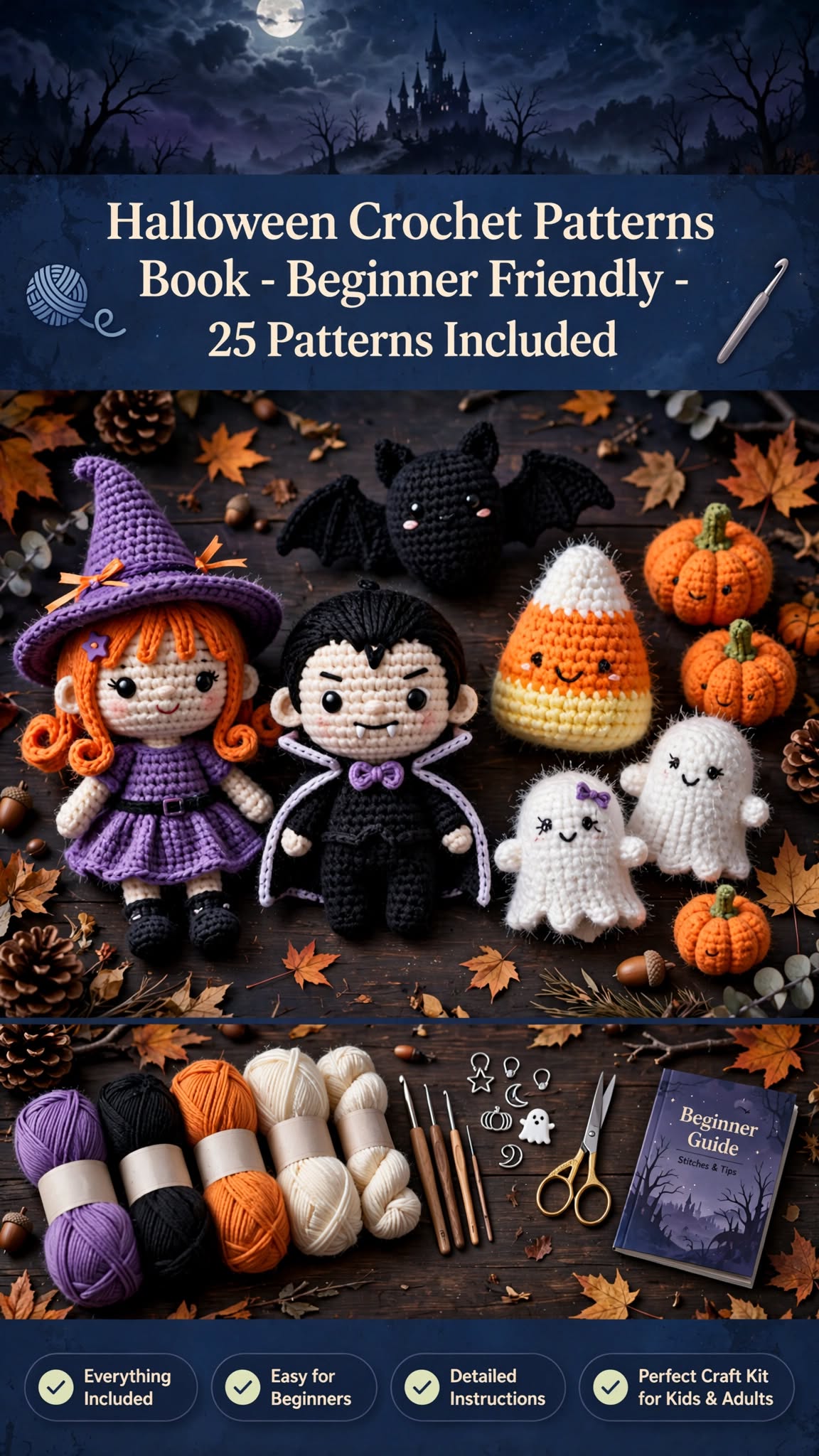 Halloween Crochet Patterns Book - 25 Patterns - Beginner Friendly crochet tutorial