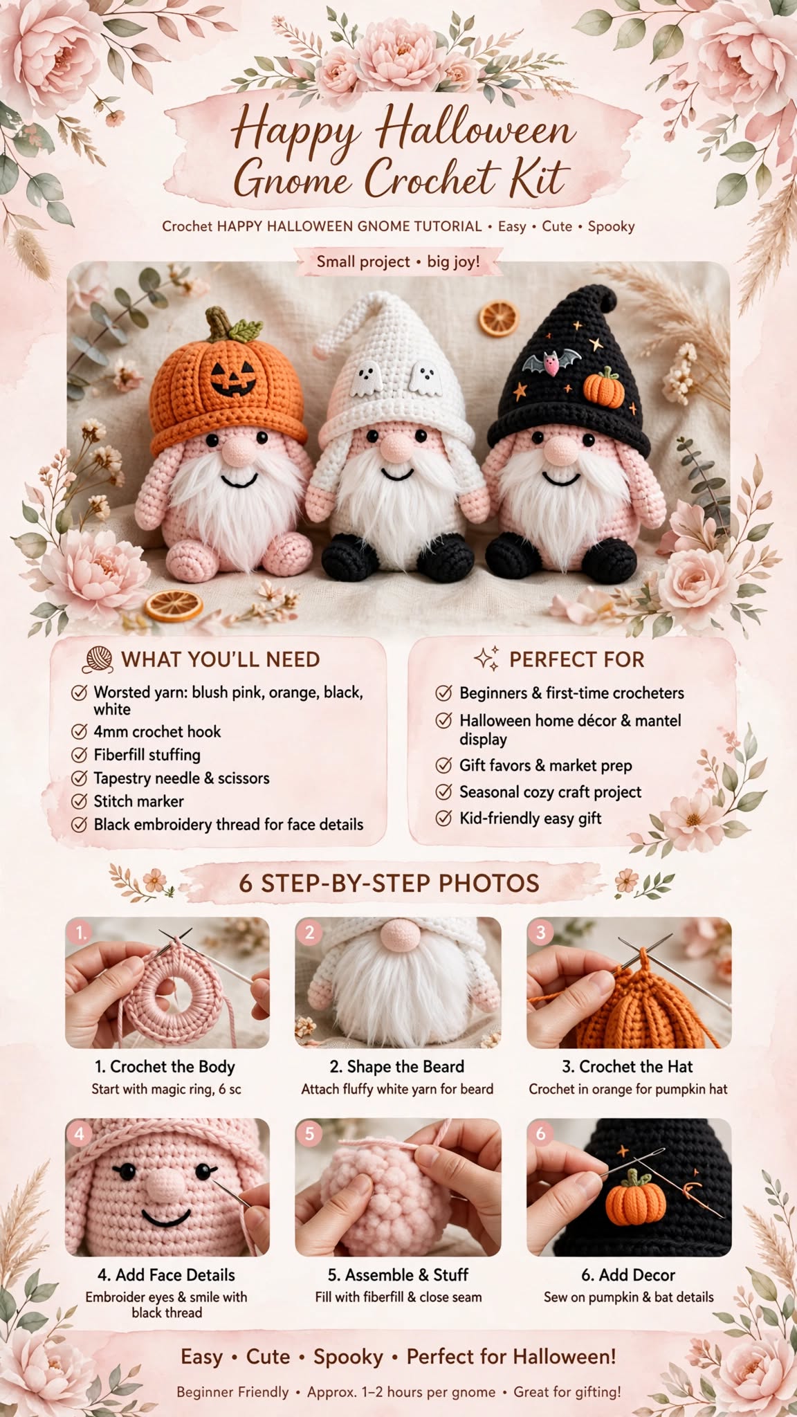 Happy Halloween Gnome Crochet Kit - Beginner Friendly crochet tutorial