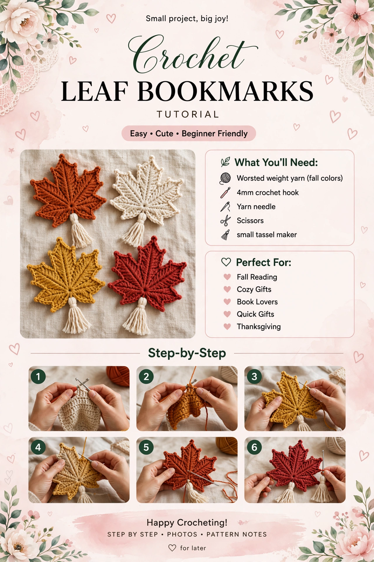 Leaf Bookmarks - Fall Maple Leaf Bookmarks crochet tutorial
