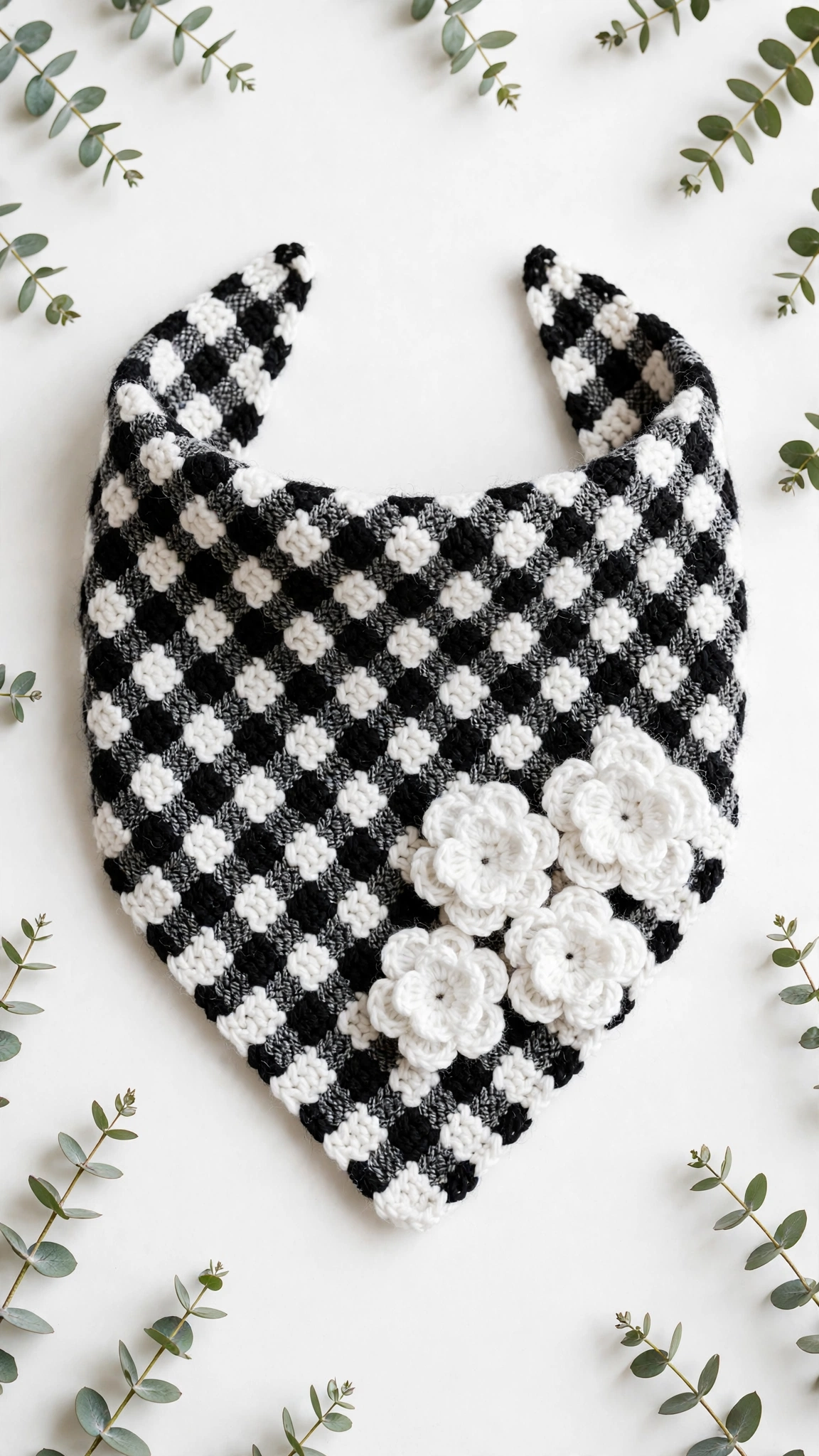 My Gingham Flower Bandana - Black & White - Sara Rain Crochet crochet tutorial