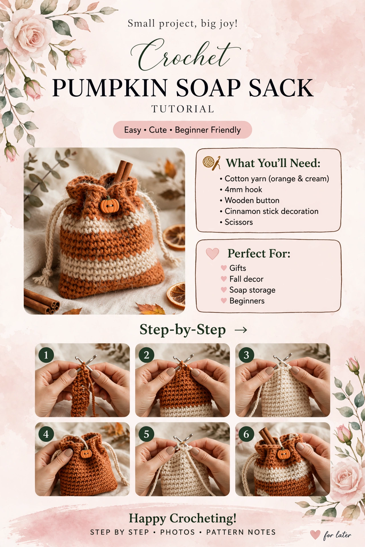 Pumpkin Soap Sack - Striped Fall Soap Sack crochet tutorial