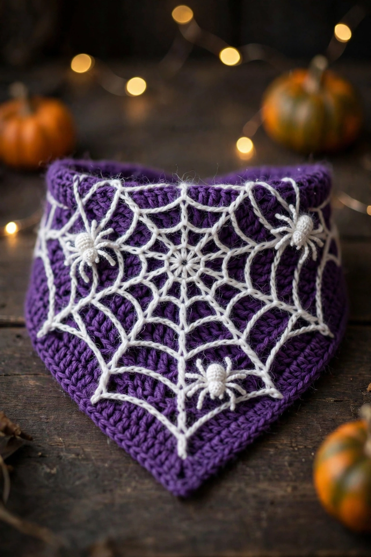 Purple Spider Web Bandana with Little White Spiders Crochet crochet tutorial