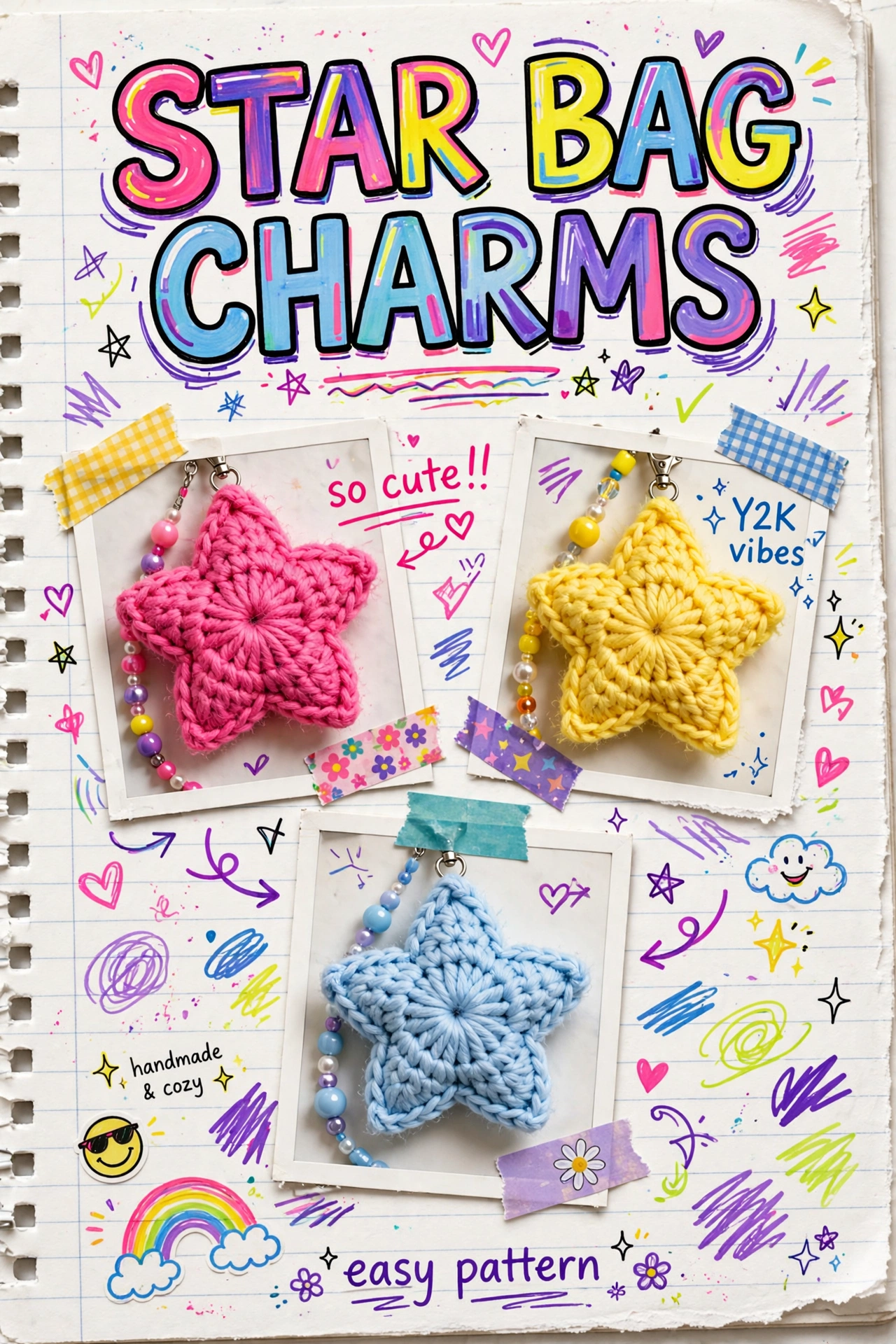 Star Bag Charms - Y2K Crochet - Light Background crochet tutorial