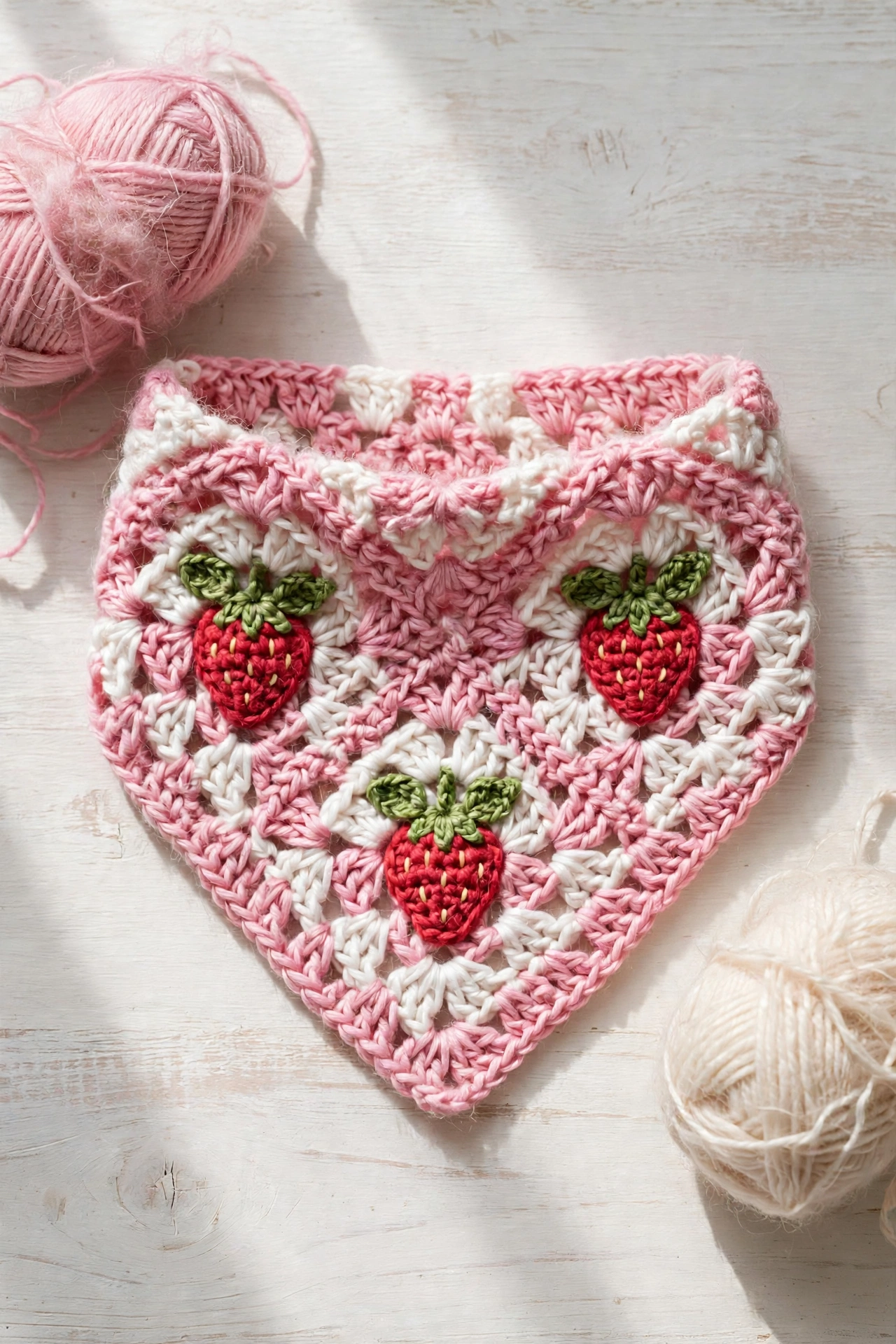 Strawberry Granny Bandana - Pink & White crochet tutorial